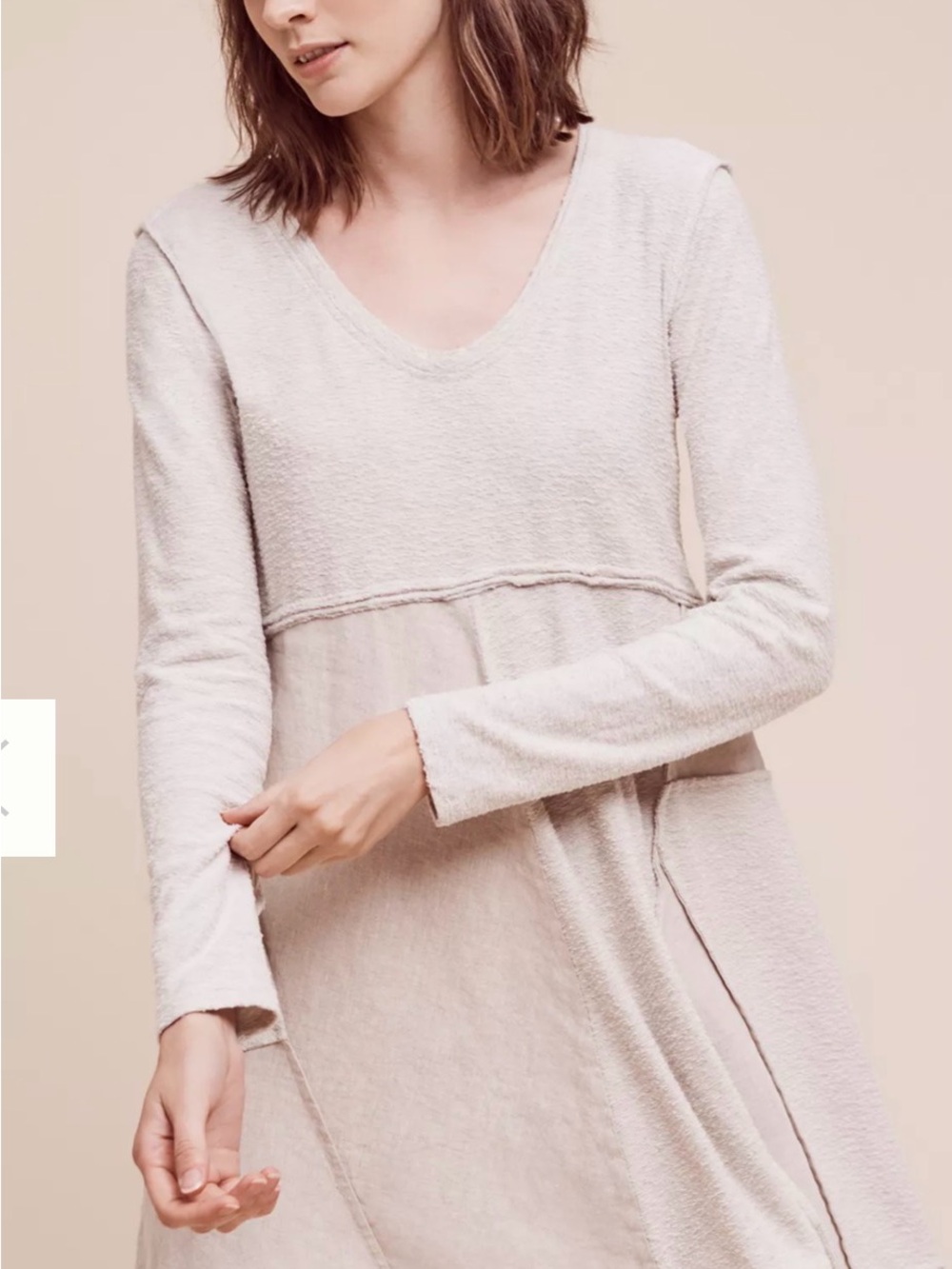 Maeve Soft Ivory Long-Sleeve V-Neck Swing Dress